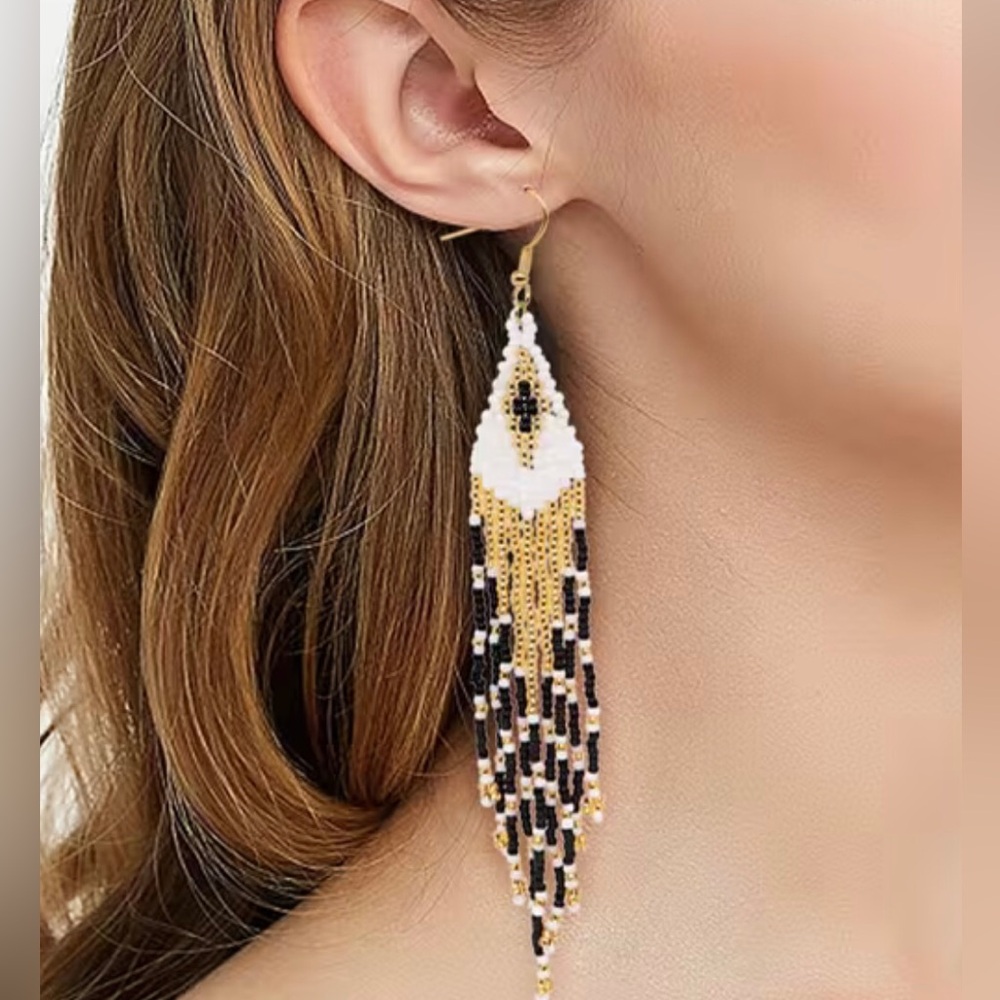 Black and Gold Beaded Earrings